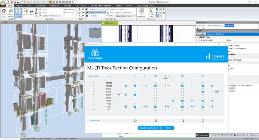 Breakthrough for building design: DigiPara’s automatic BIM-creation enables early integration of ropeless mobility solution MULTI by thyssenkrupp Elevator